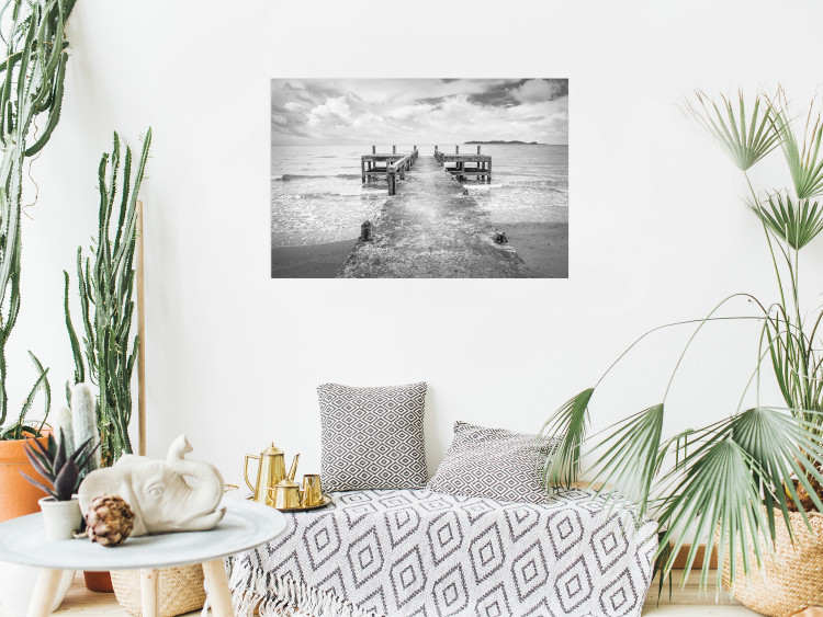 Wall Poster Concrete pier - black and white seascape with view of sea waves 114918 additionalImage 19