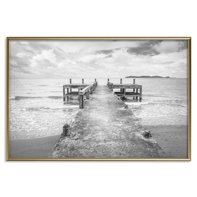 Wall Poster Concrete pier - black and white seascape with view of sea waves 114918 additionalImage 15