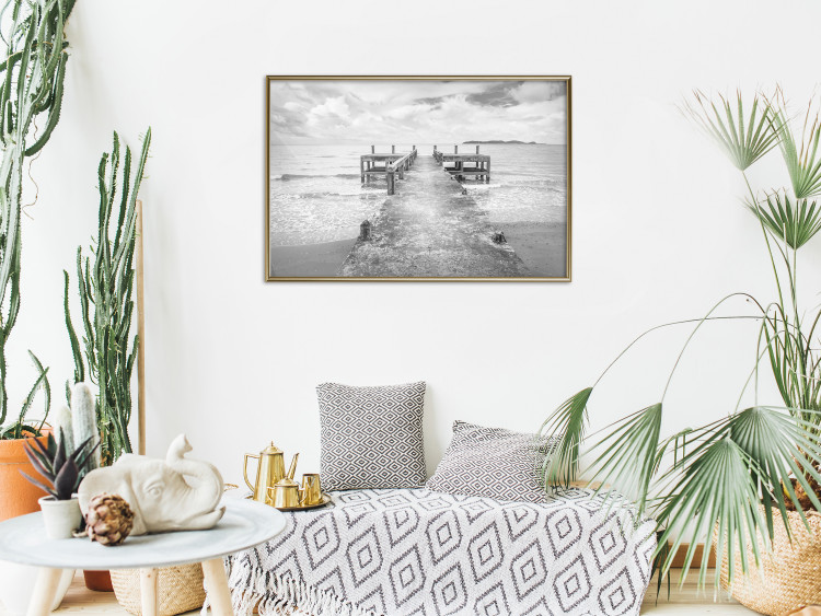 Wall Poster Concrete pier - black and white seascape with view of sea waves 114918 additionalImage 5