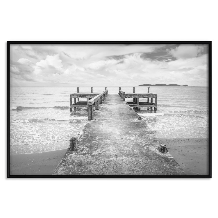Wall Poster Concrete pier - black and white seascape with view of sea waves 114918 additionalImage 17