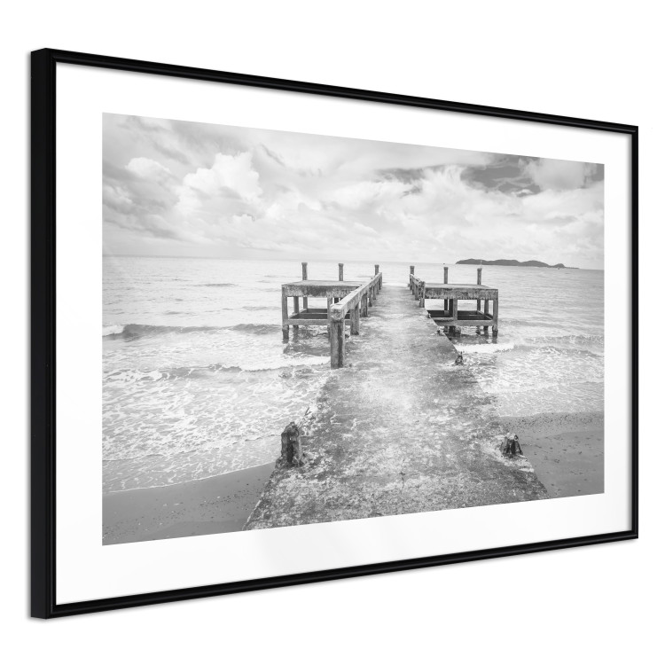 Wall Poster Concrete pier - black and white seascape with view of sea waves 114918 additionalImage 13
