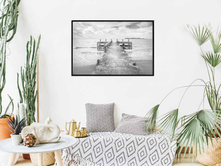 Wall Poster Concrete pier - black and white seascape with view of sea waves 114918 additionalImage 3