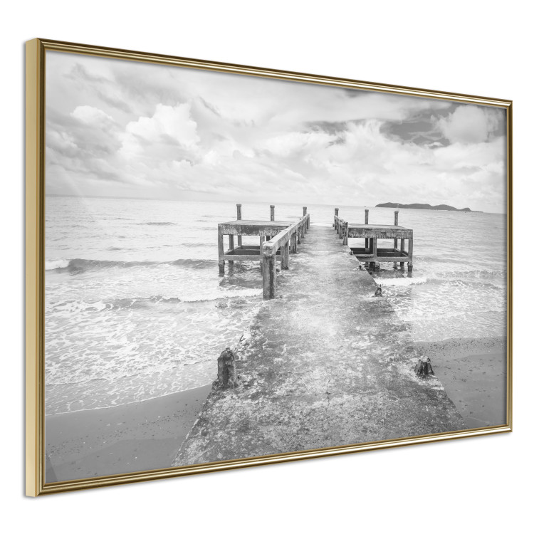 Wall Poster Concrete pier - black and white seascape with view of sea waves 114918 additionalImage 12
