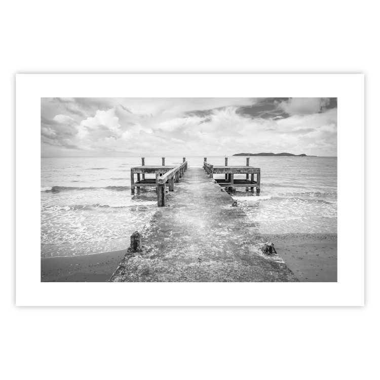 Wall Poster Concrete pier - black and white seascape with view of sea waves 114918 additionalImage 18