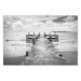 Wall Poster Concrete pier - black and white seascape with view of sea waves 114918