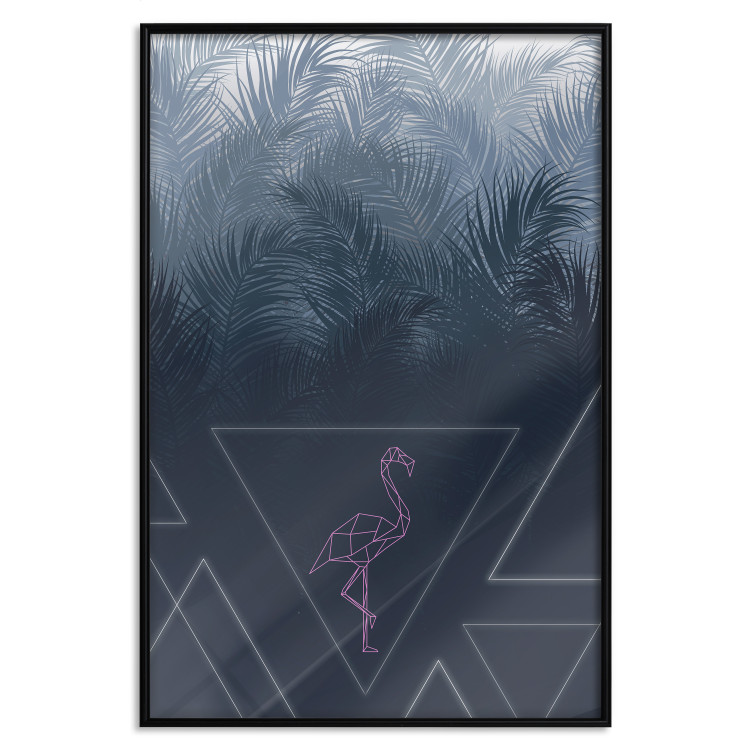 Poster Geometric Bird - abstraction with a flamingo and dark-colored leaves 115318 additionalImage 24