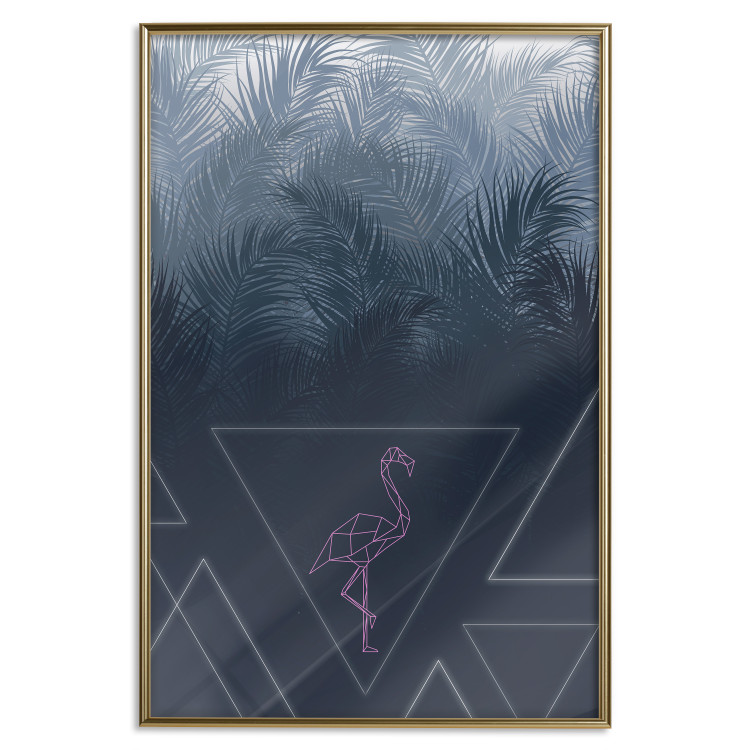 Poster Geometric Bird - abstraction with a flamingo and dark-colored leaves 115318 additionalImage 20