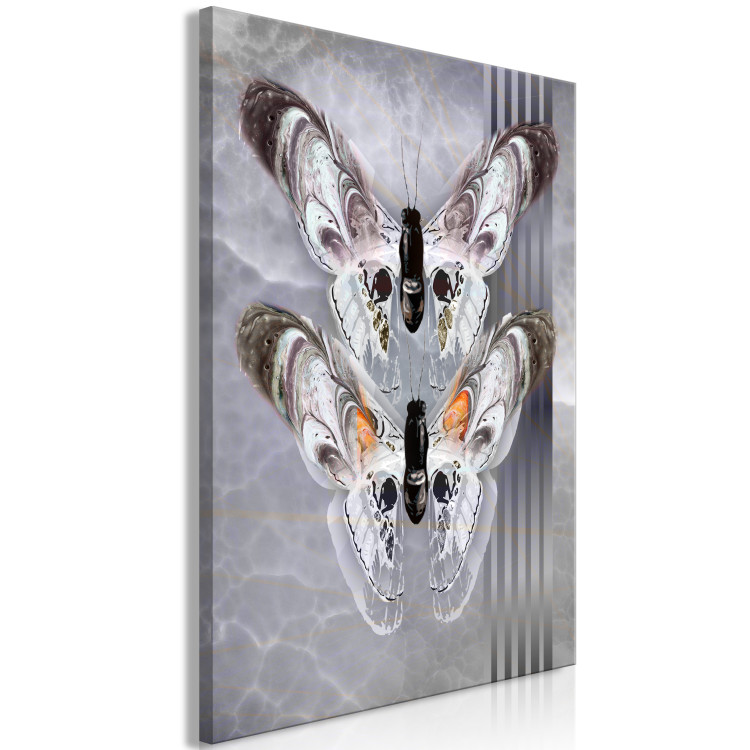 Canvas Print Butterflies in love - gray, elegant insects on a marble background 118318 additionalImage 2