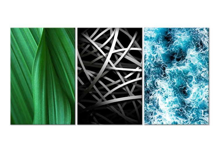 Canvas Print Nature in various forms - the structure of leaves, metal and waves 118418