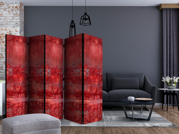 Room Divider Screen Carmine Concert II - metal texture on a red background in a retro style 123018 additionalImage 4