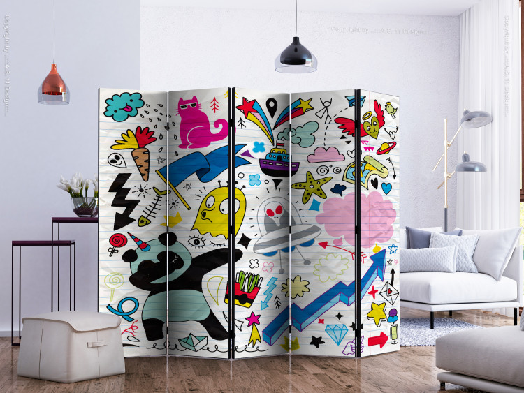 Room Divider Screen Energetic Panda II - fanciful drawings of animals on a sheet 124018 additionalImage 2