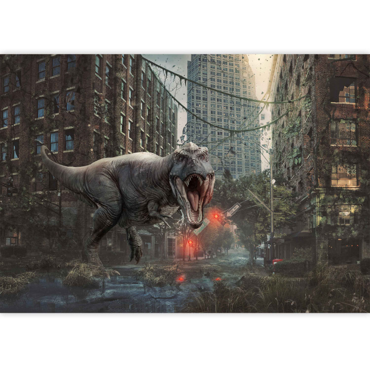Photo Wallpaper Fantasy motif - dinosaur surrounded by dilapidated city architecture 125118 additionalImage 3