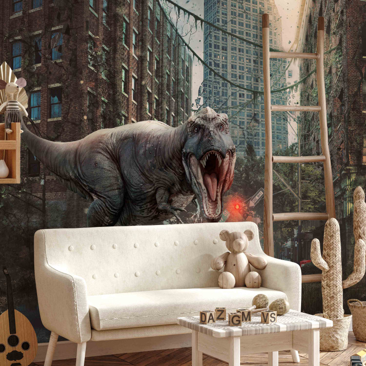 Photo Wallpaper Fantasy motif - dinosaur surrounded by dilapidated city architecture 125118 additionalImage 4
