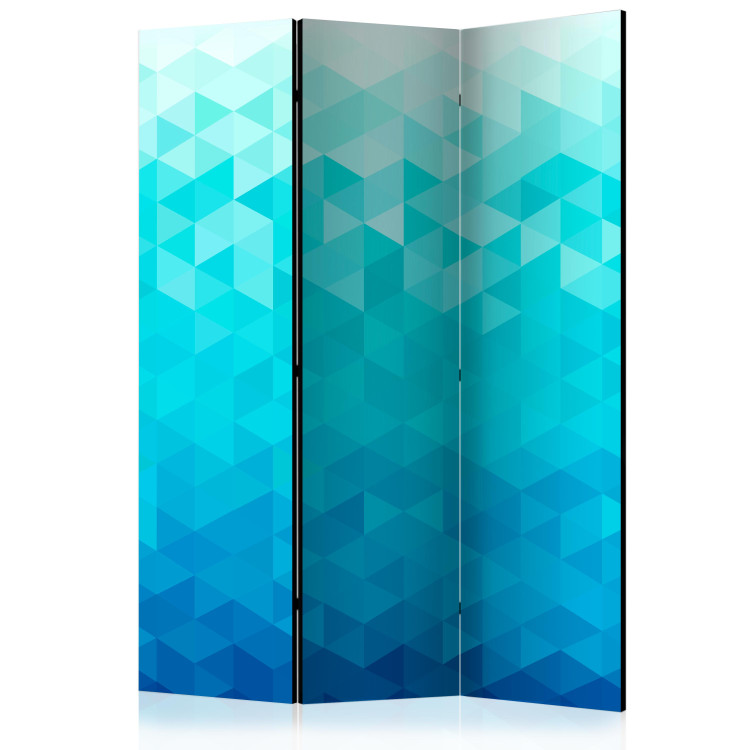 Folding Screen Azure Pixel (3-piece) - geometric background in blue 132718