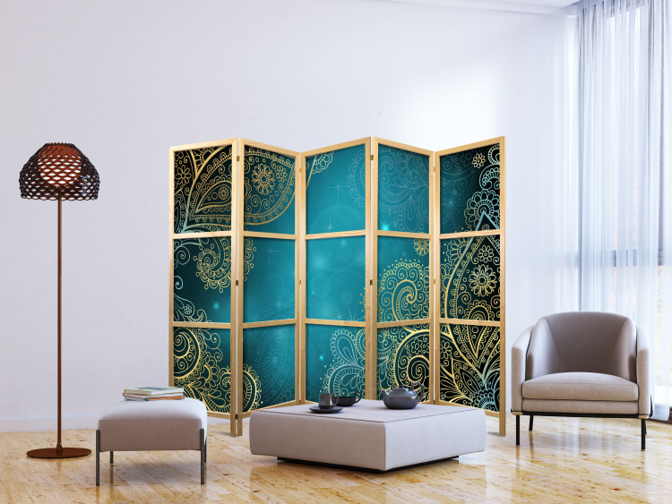 Room Separator Oriental Wings II (5-piece) - abstraction in golden ornaments 132818 additionalImage 6
