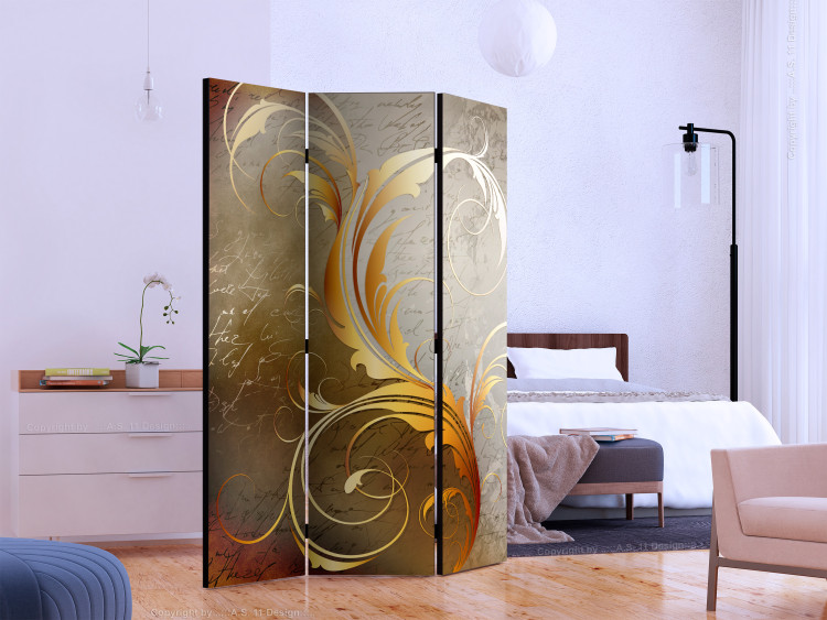 Folding Screen Golden Letters (3-piece) - golden ornaments in baroque abstraction 133218 additionalImage 2