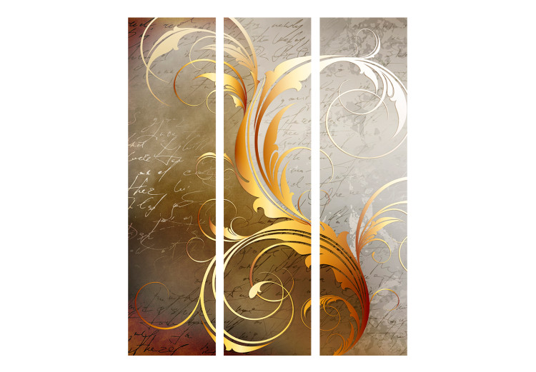 Folding Screen Golden Letters (3-piece) - golden ornaments in baroque abstraction 133218 additionalImage 3