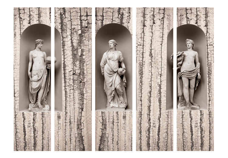 Folding Screen In the World of Antiquity II (5-piece) - three human sculptures on cracked background 133318 additionalImage 3