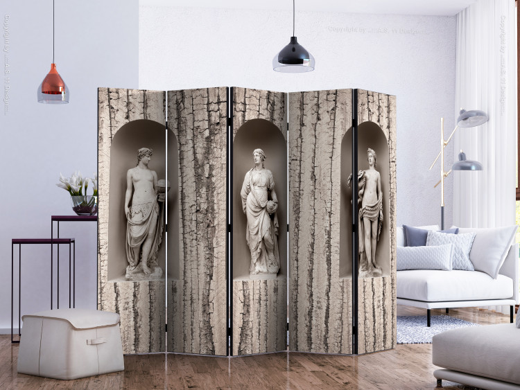 Folding Screen In the World of Antiquity II (5-piece) - three human sculptures on cracked background 133318 additionalImage 2
