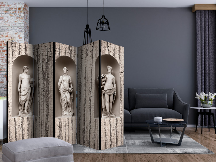 Folding Screen In the World of Antiquity II (5-piece) - three human sculptures on cracked background 133318 additionalImage 4
