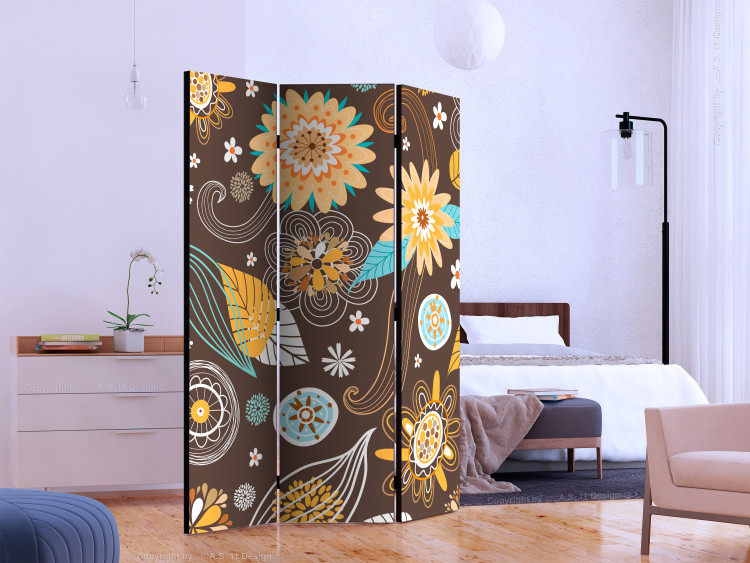 Room Divider Lacy Flowers (3-piece) - colorful composition with a floral motif 133418 additionalImage 2