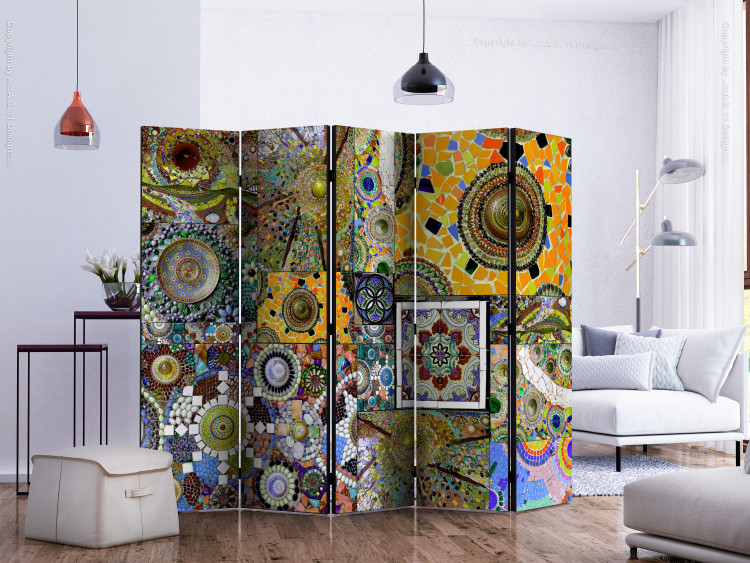 Folding Screen Sunny Mosaic II (5-piece) - colorful ethnic composition 133518 additionalImage 2