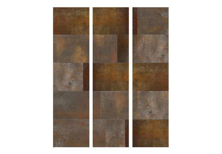 Folding Screen Golden Cascade - rusty metal texture of square tiles 133618 additionalImage 3