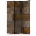Folding Screen Golden Cascade - rusty metal texture of square tiles 133618