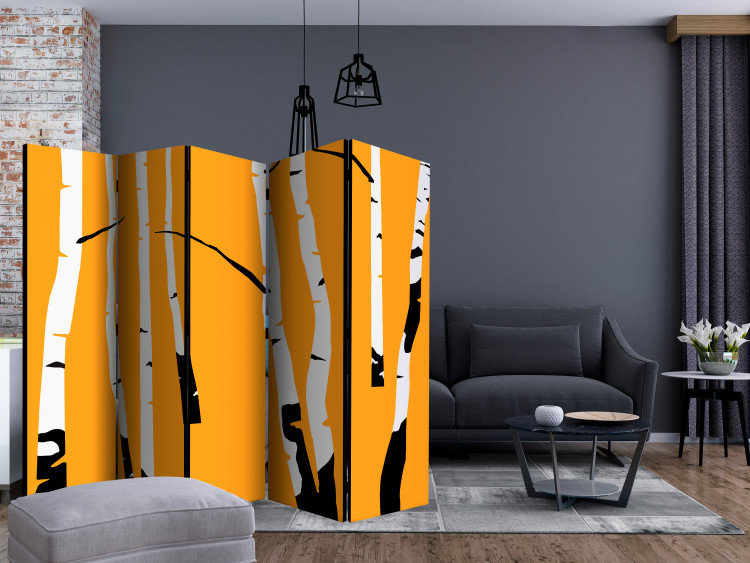 Folding Screen Birches on the Orange Background II - birch trees on a yellow background 133918 additionalImage 4