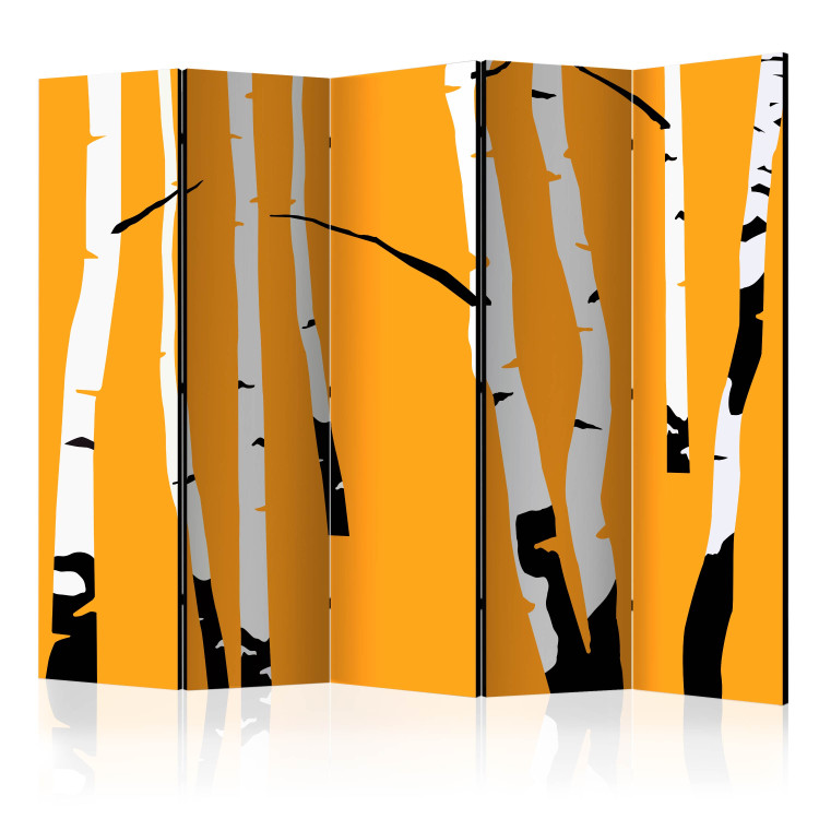 Folding Screen Birches on the Orange Background II - birch trees on a yellow background 133918