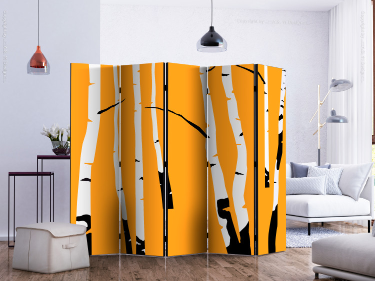 Folding Screen Birches on the Orange Background II - birch trees on a yellow background 133918 additionalImage 2