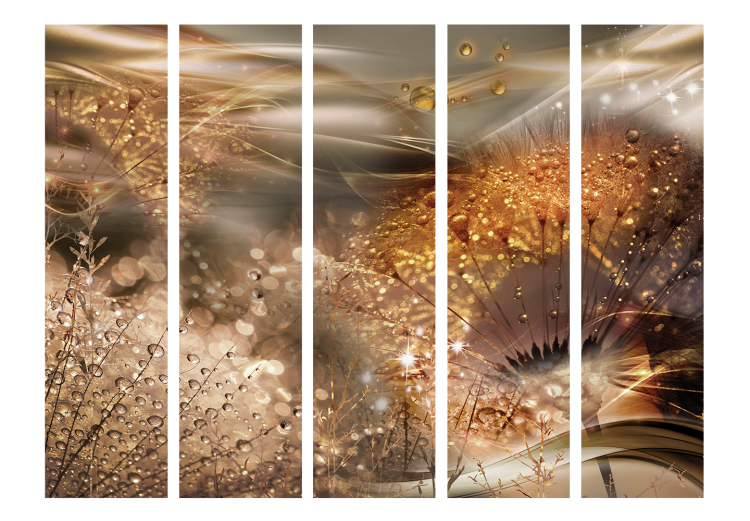 Room Divider Dandelion World II (5-piece) - abstraction in flowers with a touch of gold 134318 additionalImage 3