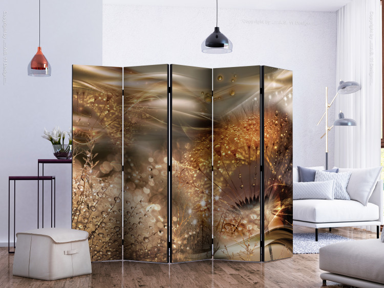 Room Divider Dandelion World II (5-piece) - abstraction in flowers with a touch of gold 134318 additionalImage 2