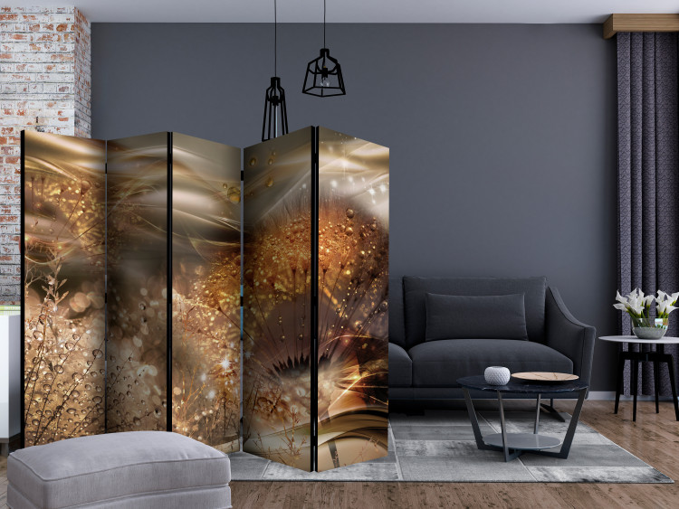 Room Divider Dandelion World II (5-piece) - abstraction in flowers with a touch of gold 134318 additionalImage 4