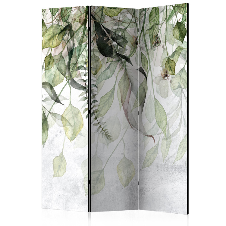 Room Divider Screen Carried by the Wind (3-piece) - Composition in delicate green leaves 136118