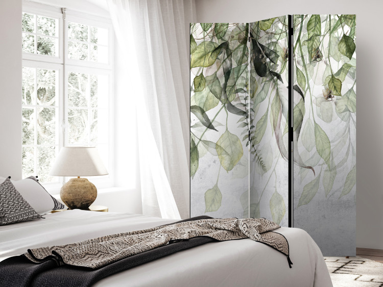 Room Divider Screen Carried by the Wind (3-piece) - Composition in delicate green leaves 136118 additionalImage 4
