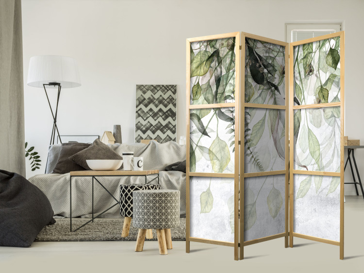 Room Divider Screen Carried by the Wind (3-piece) - Composition in delicate green leaves 136118 additionalImage 8