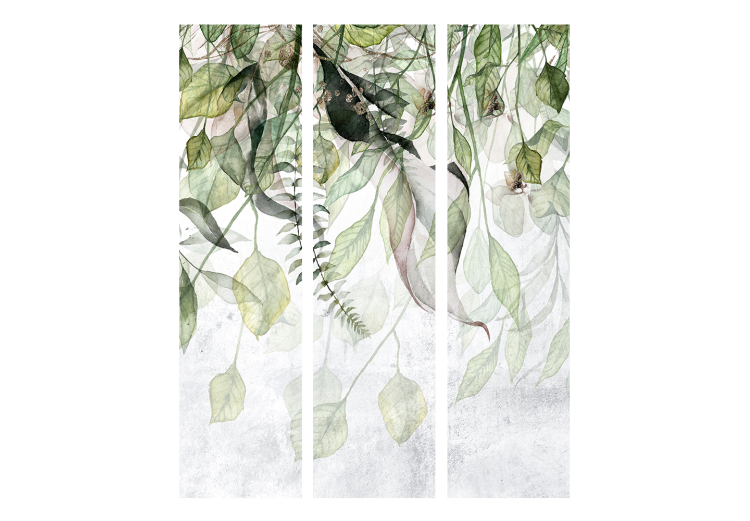 Room Divider Screen Carried by the Wind (3-piece) - Composition in delicate green leaves 136118 additionalImage 3