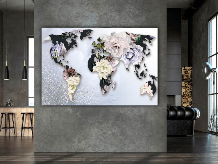 Canvas World in Bloom (1-piece) Wide - world map in colorful flowers 143018 additionalImage 3
