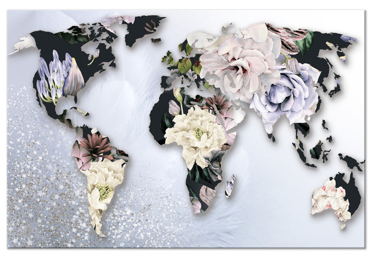 Canvas World in Bloom (1-piece) Wide - world map in colorful flowers 143018