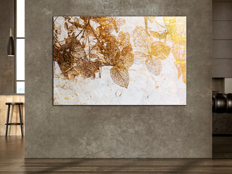 Canvas Print In the Golden Garden (1-piece) Wide - flowers reflected in marble 143418 additionalImage 3