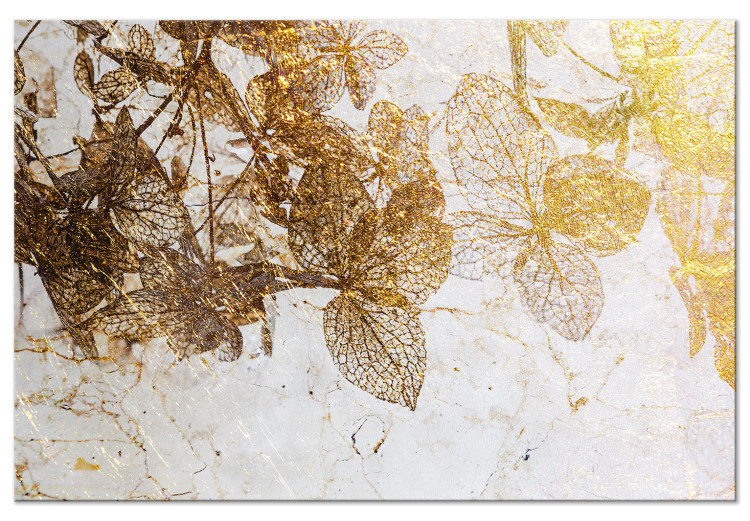 Canvas Print In the Golden Garden (1-piece) Wide - flowers reflected in marble 143418