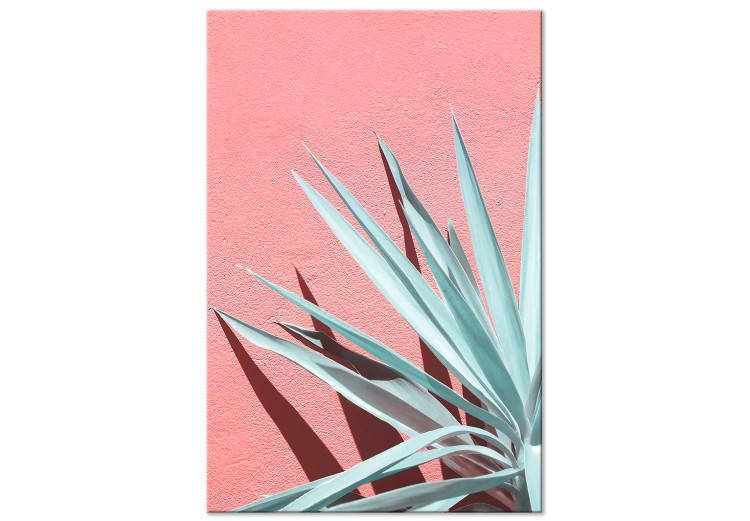 Canvas Print In Full Sunlight (1-piece) - landscape with leaves on a pink wall 144118