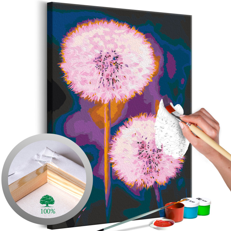 Paint by Number Kit Fluffy Balls - Large Pink Dandelions on a Dark Two-Color Background 146218