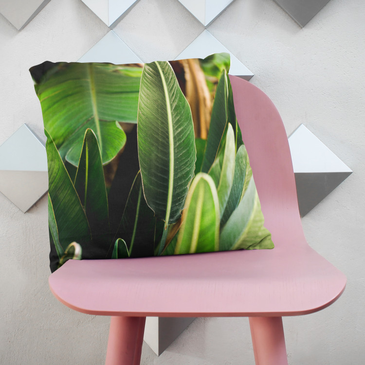 Decorative Microfiber Pillow Paradise Strelitzia - a composition with rich detail of exotic plants cushions 146818 additionalImage 2