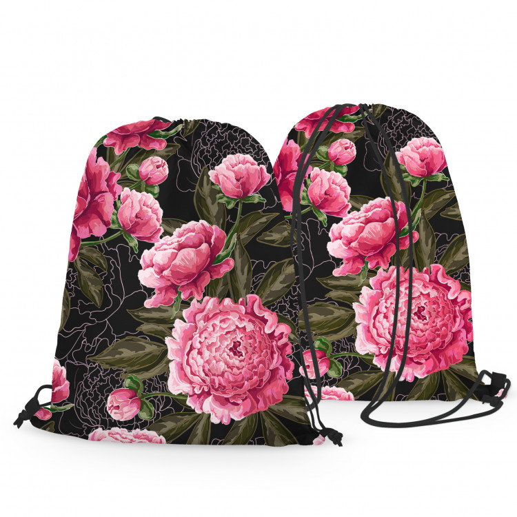 Backpack Chinese peonies - floral motif in shades of pink on a dark background 147418 additionalImage 3