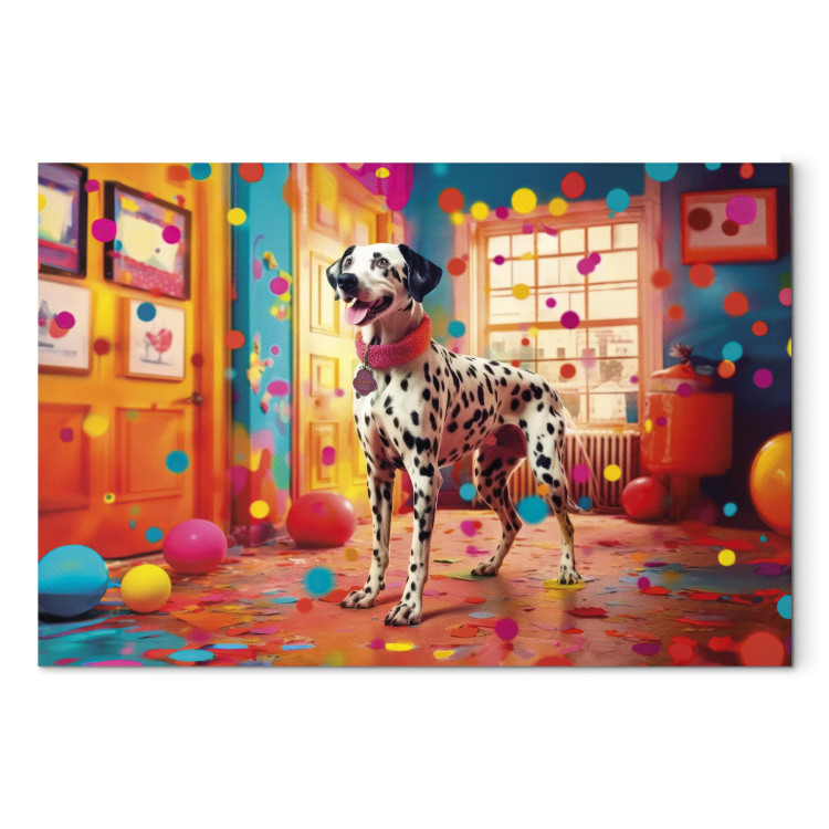 Canvas Art Print AI Dalmatian Dog - Spotted Animal in Color Room - Horizontal 150218