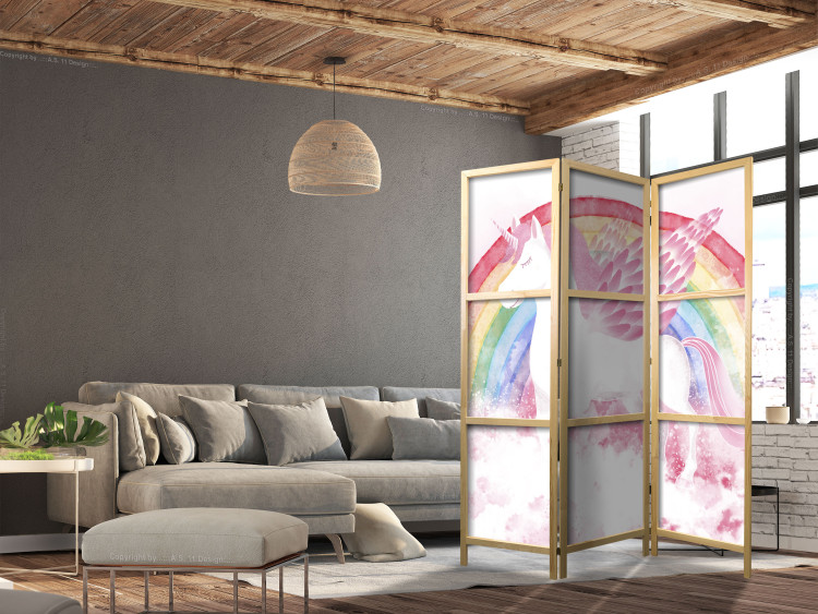 Room Divider Pink Power - A Unicorn With Wings and a Rainbow on a Background of Clouds [Room Dividers] 151418 additionalImage 6