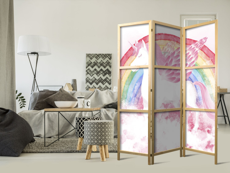 Room Divider Pink Power - A Unicorn With Wings and a Rainbow on a Background of Clouds [Room Dividers] 151418 additionalImage 8