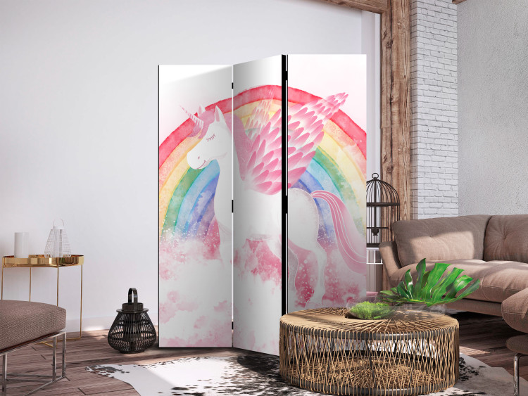 Room Divider Pink Power - A Unicorn With Wings and a Rainbow on a Background of Clouds [Room Dividers] 151418 additionalImage 2